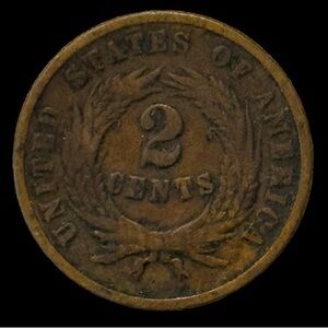 1864 2 CENT RPD REPUNCHED DATE